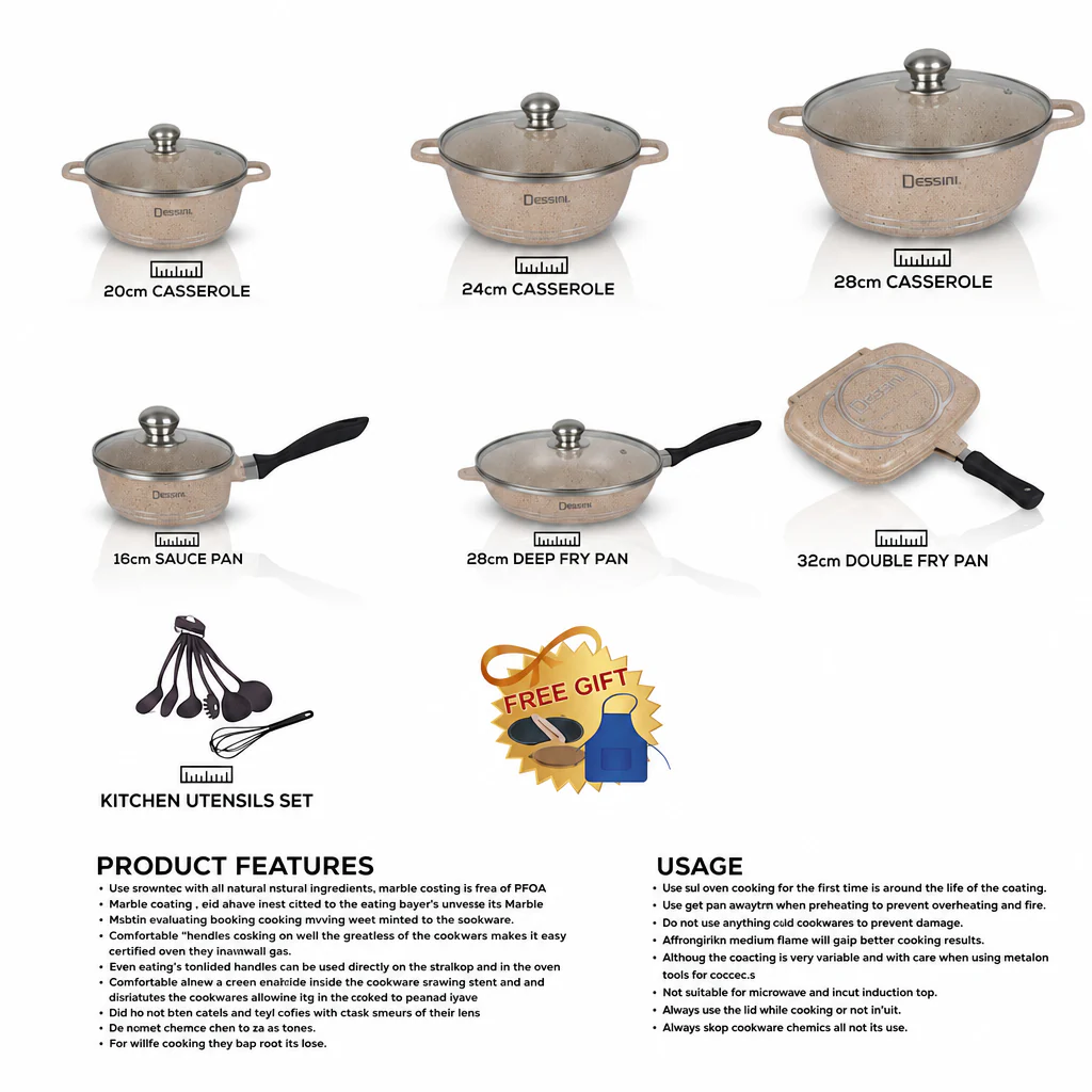 LEFON 23-Piece Granite Die-Cast Cookware Set | Non-Stick Premium Set