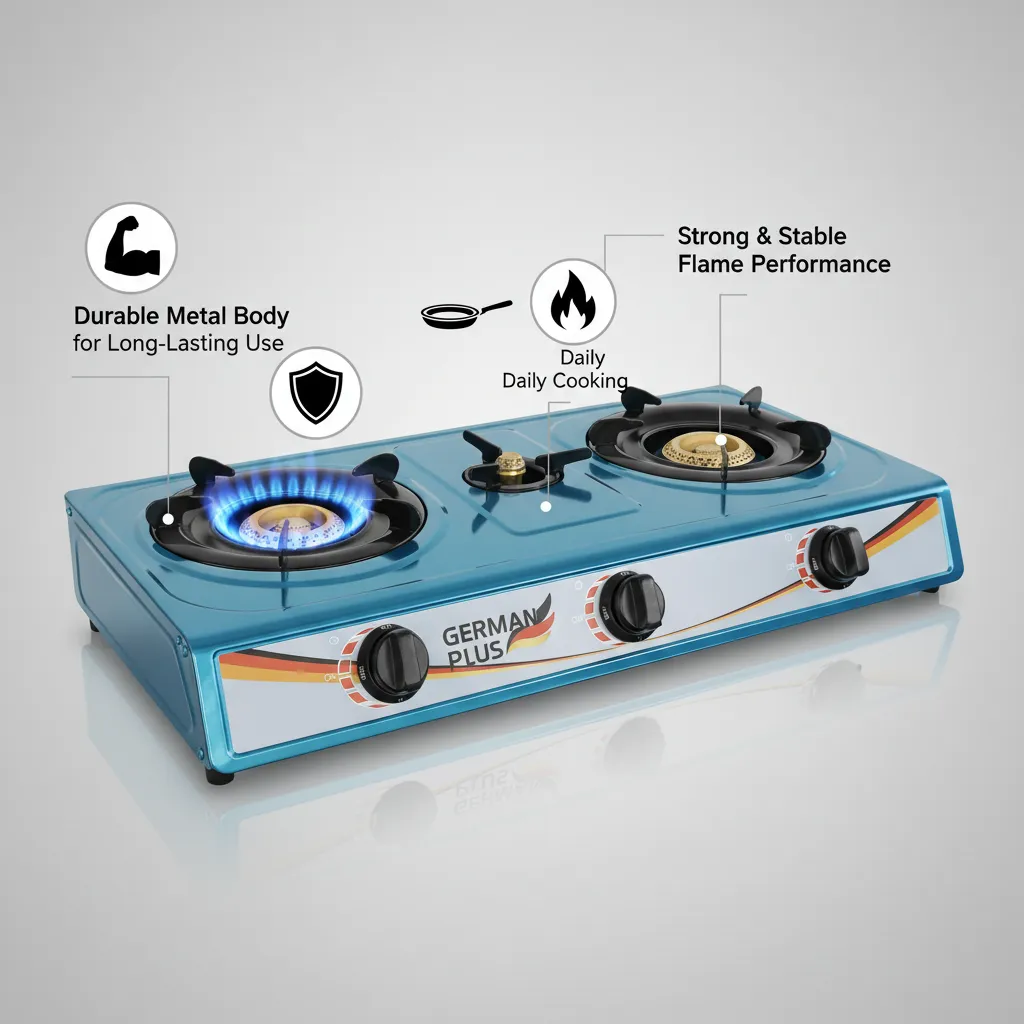 💥Drop price: GH₵ 300 only!💥German Plus 3-Burner Gas Stove – Strong Flame, Modern Design & Energy Saving ♻️