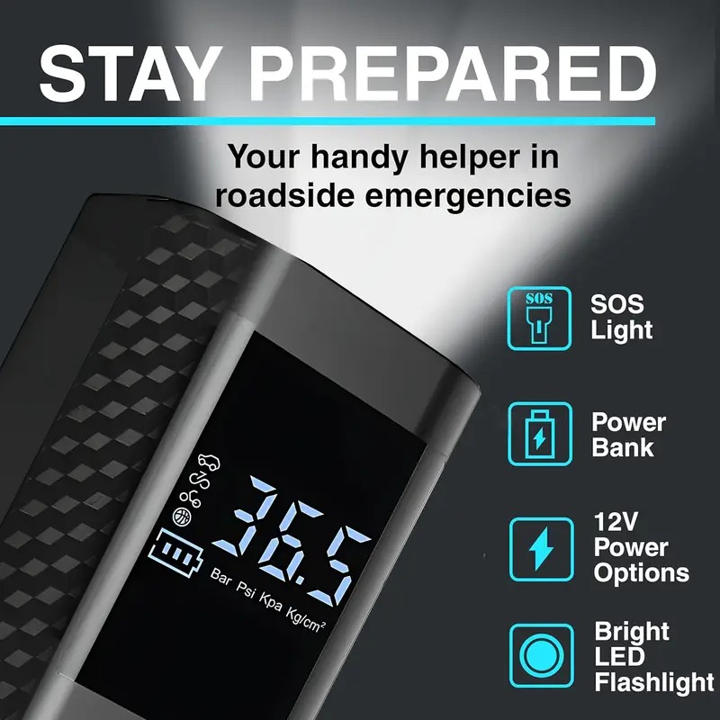 Tire Inflator Portable Air Compressor - 3X Fast 150 PSI Car Tire Air Pump - Cordless Car Tire Inflator with Pressure Gauge and LED Light - Electric Air Pump with Auto Shutoff for Car, Motorcycle, Bicycle, Balls