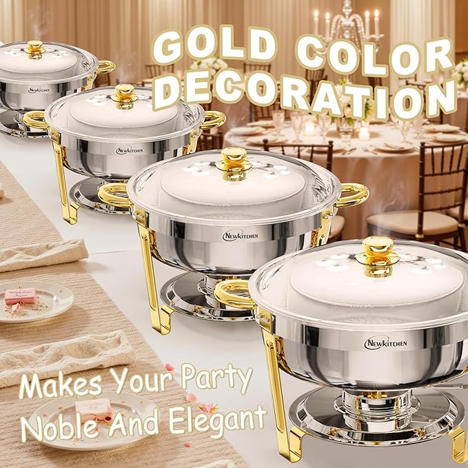 🔥PRIJESSE 6-Quart Gold Round Buffet Hot Pot Set with Food and Water Trays for Catering, Parties, Hotels, and Weddings