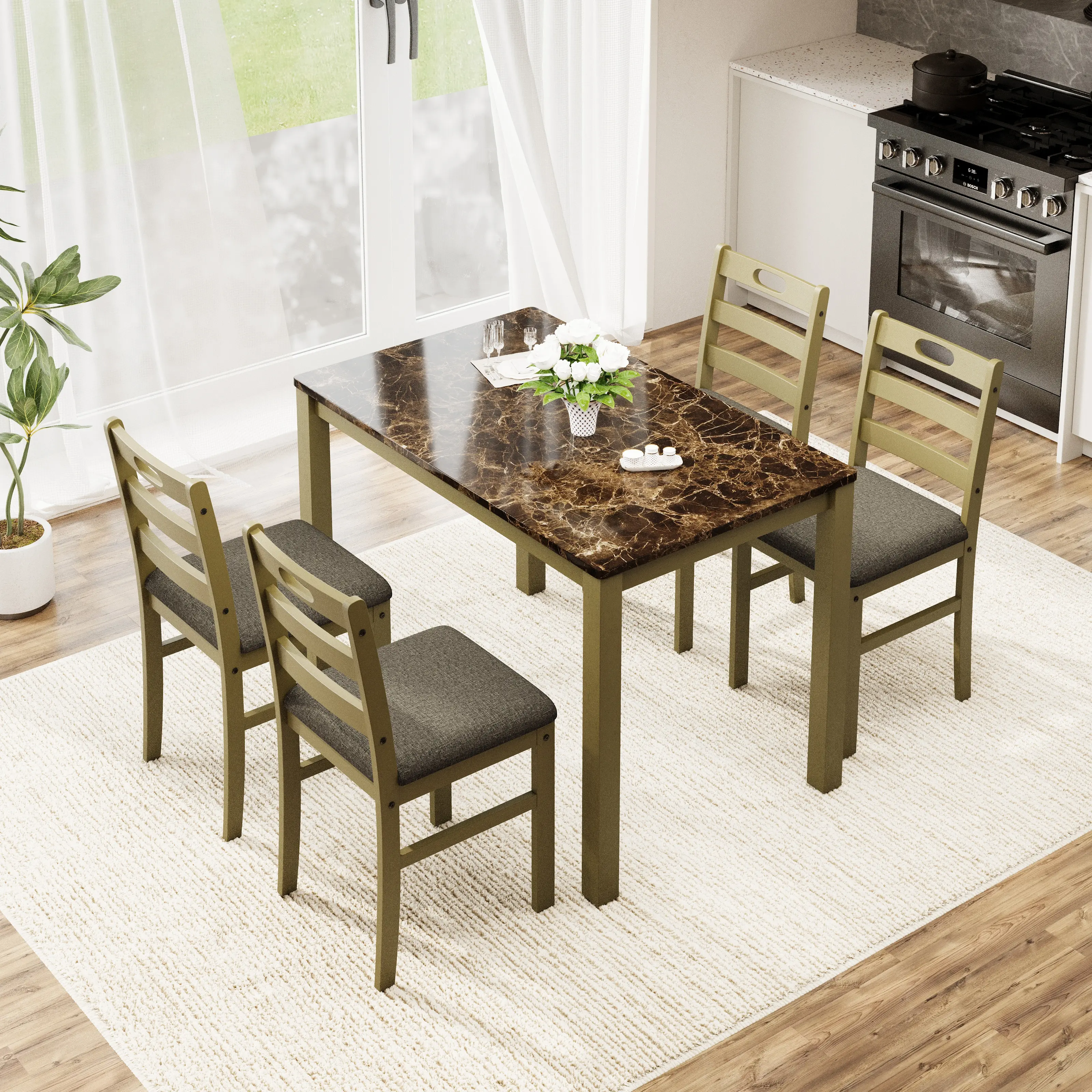 💥Limited Time: 80% OFF Everything!💥【Sophia & William】5 Piece Dining Table Set for 4, Faux Marble or Solid Rubberwood Tabletop