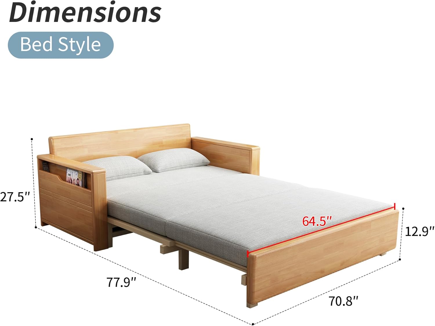 70.8Queen grey cushion Convertible Sofa Sleeper with Storage,Sectional Sleeper Sofa with Reversible Chaise,Solid wood Sofa Bed 3 in 1 Pull Out Couch Bed for Living Room,Apartment,Bedroom and Office