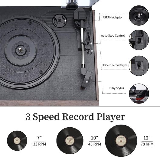 Record Player 9 in 1 3 Speed Bluetooth Vintage Turntable CD Cassette Vinyl Playe