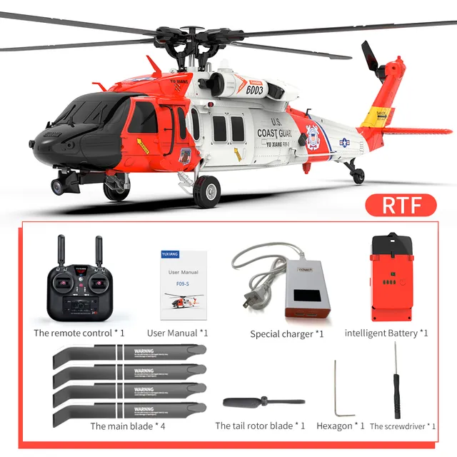 ⚡FLASH DEAL - CLEARANCE WAREHOUSE🚁Coast Guard RC F09-S Helicopter, 1/47 Scale 2.4G 6CH Gyro RC Helicopter w/ GPS Intelligent Control System