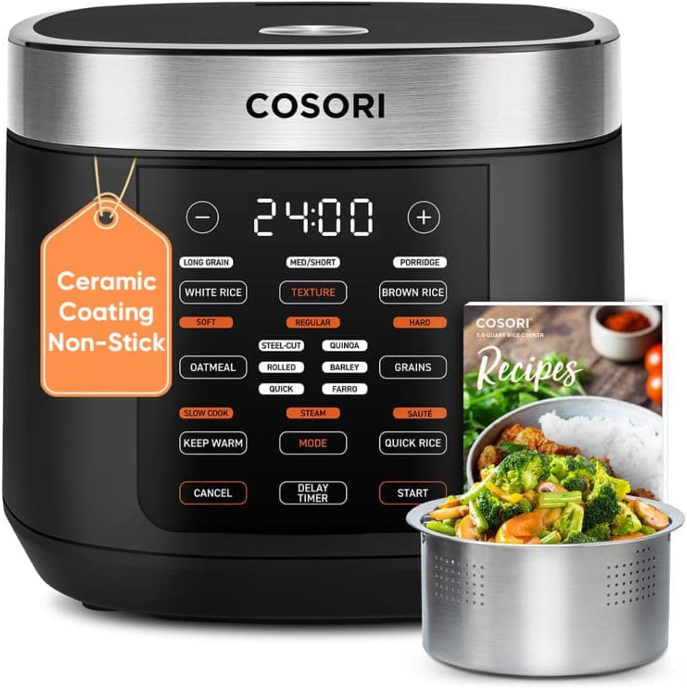 🔥Buy 1 get 2 free🔥COSORI Rice Cooker 10 Cup, 24h Keep Warm, 18 Functions Fuzzy Logic Rice Maker with Stainless Steel Steamer Basket, Sauté, Slow Cooker
