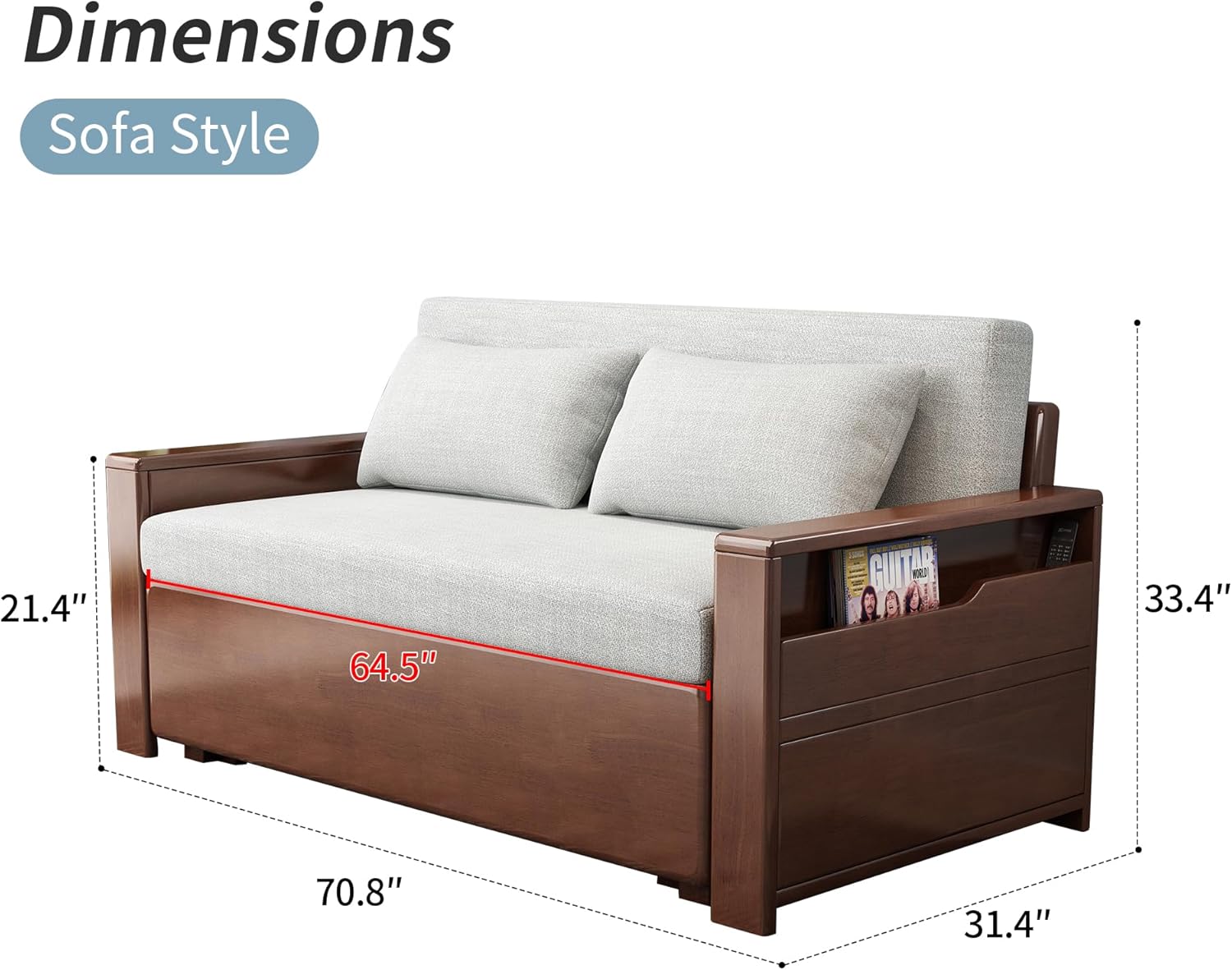 70.8Queen grey cushion Convertible Sofa Sleeper with Storage,Sectional Sleeper Sofa with Reversible Chaise,Solid wood Sofa Bed 3 in 1 Pull Out Couch Bed for Living Room,Apartment,Bedroom and Office