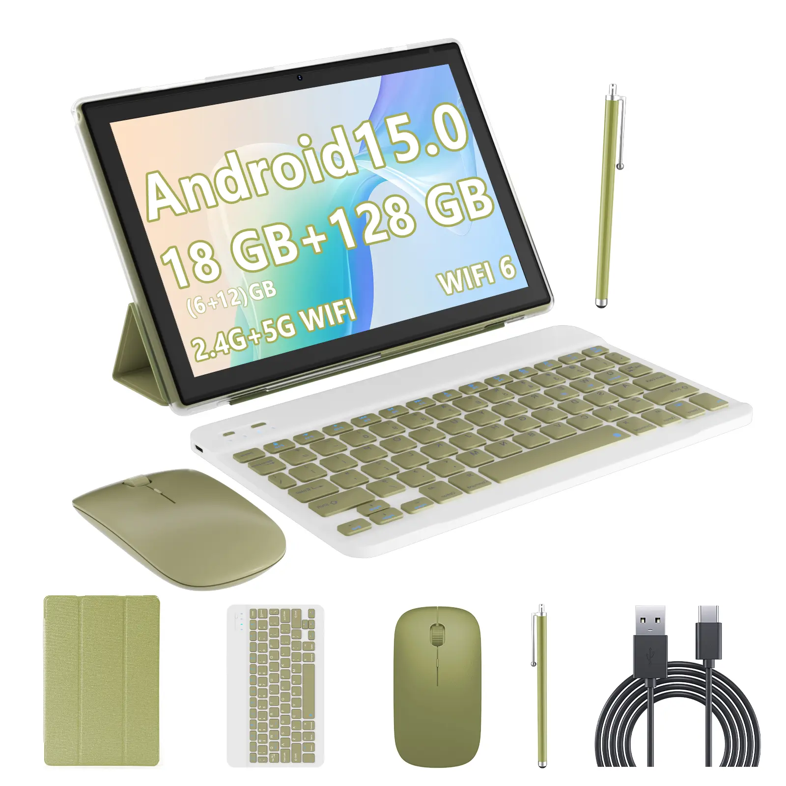 💥Discounted price GH₵ 398💥PEICHENG Android 15.0 10.1 Inch Tablet 18GB RAM(6GB base,12GB expand) 128GB ROM 1TB Expandable Quad-core 2.0GHz 1280x800 IPS Screen 5G WiFi6 BT 5.0 with Keyboard Mouse Stylus Case,tablets on sale,tablet bundle