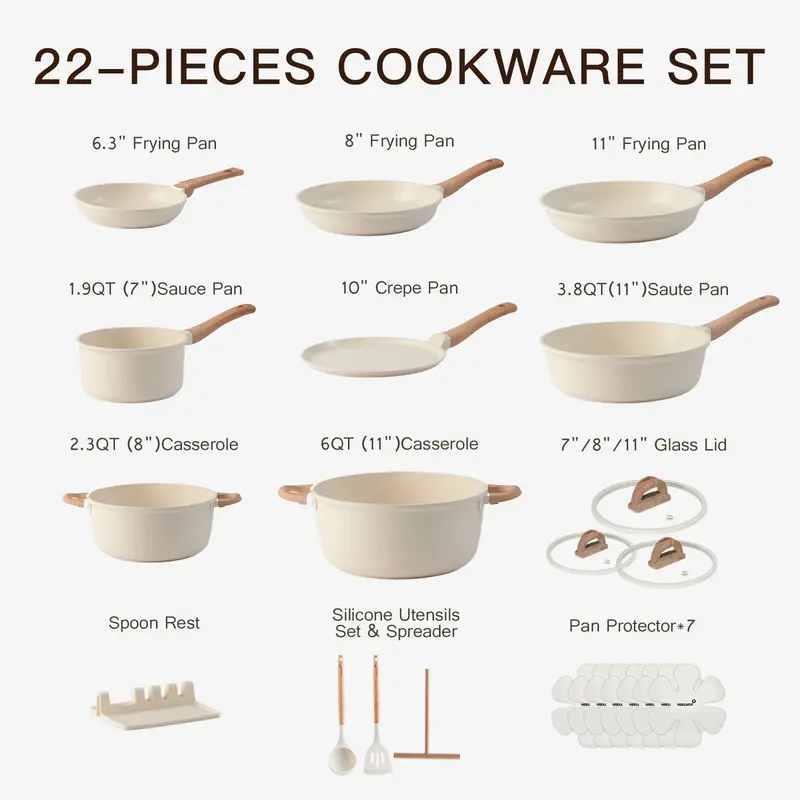 💥Limited Time: 80% OFF Everything!💥USELUCK Pots and Pans Set Non Stick Non-Toxic 22 Pcs Ceramic Cookware Sets Nonstick Kitchen Pot