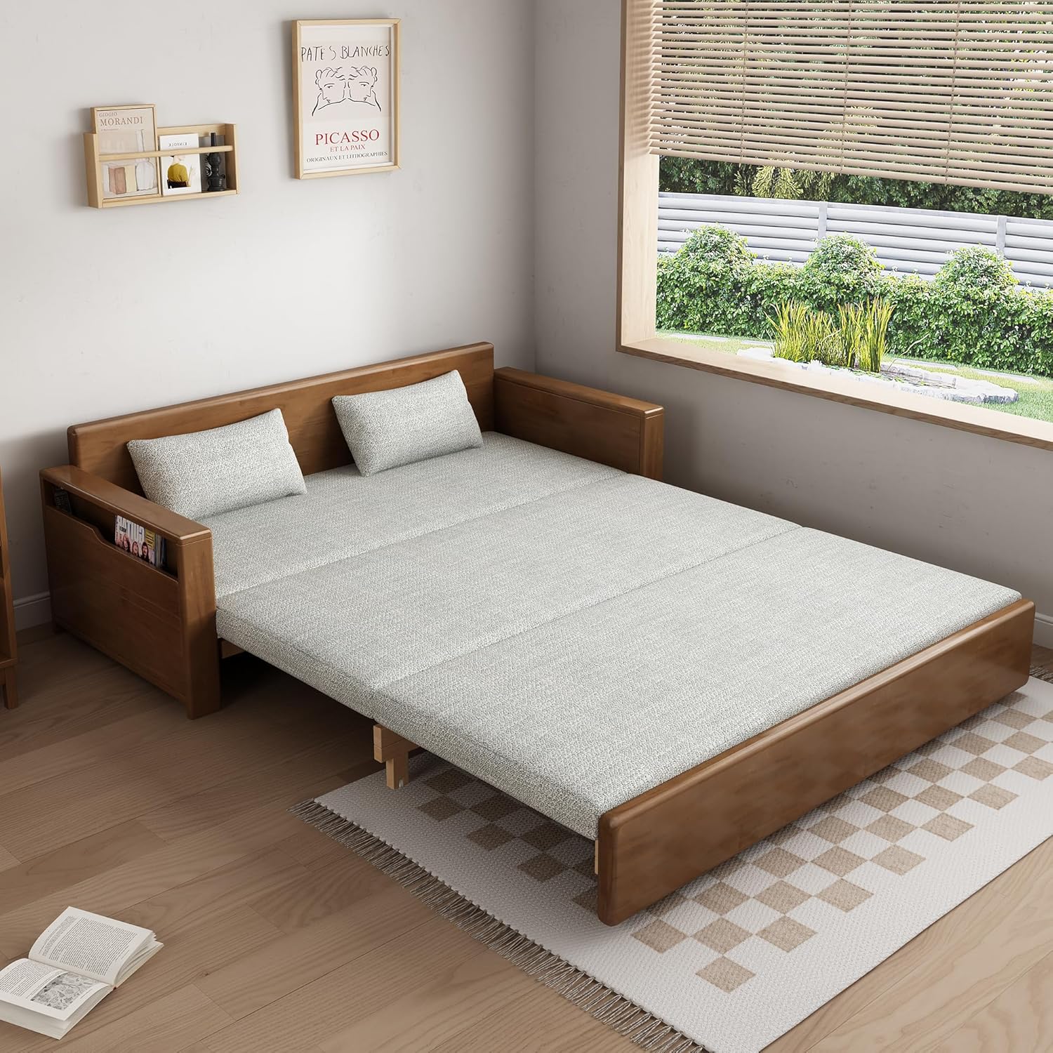 70.8Queen grey cushion Convertible Sofa Sleeper with Storage,Sectional Sleeper Sofa with Reversible Chaise,Solid wood Sofa Bed 3 in 1 Pull Out Couch Bed for Living Room,Apartment,Bedroom and Office