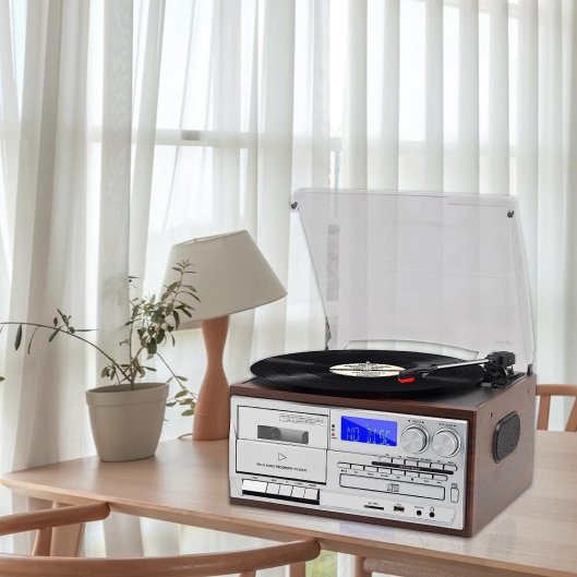 Record Player 9 in 1 3 Speed Bluetooth Vintage Turntable CD Cassette Vinyl Playe
