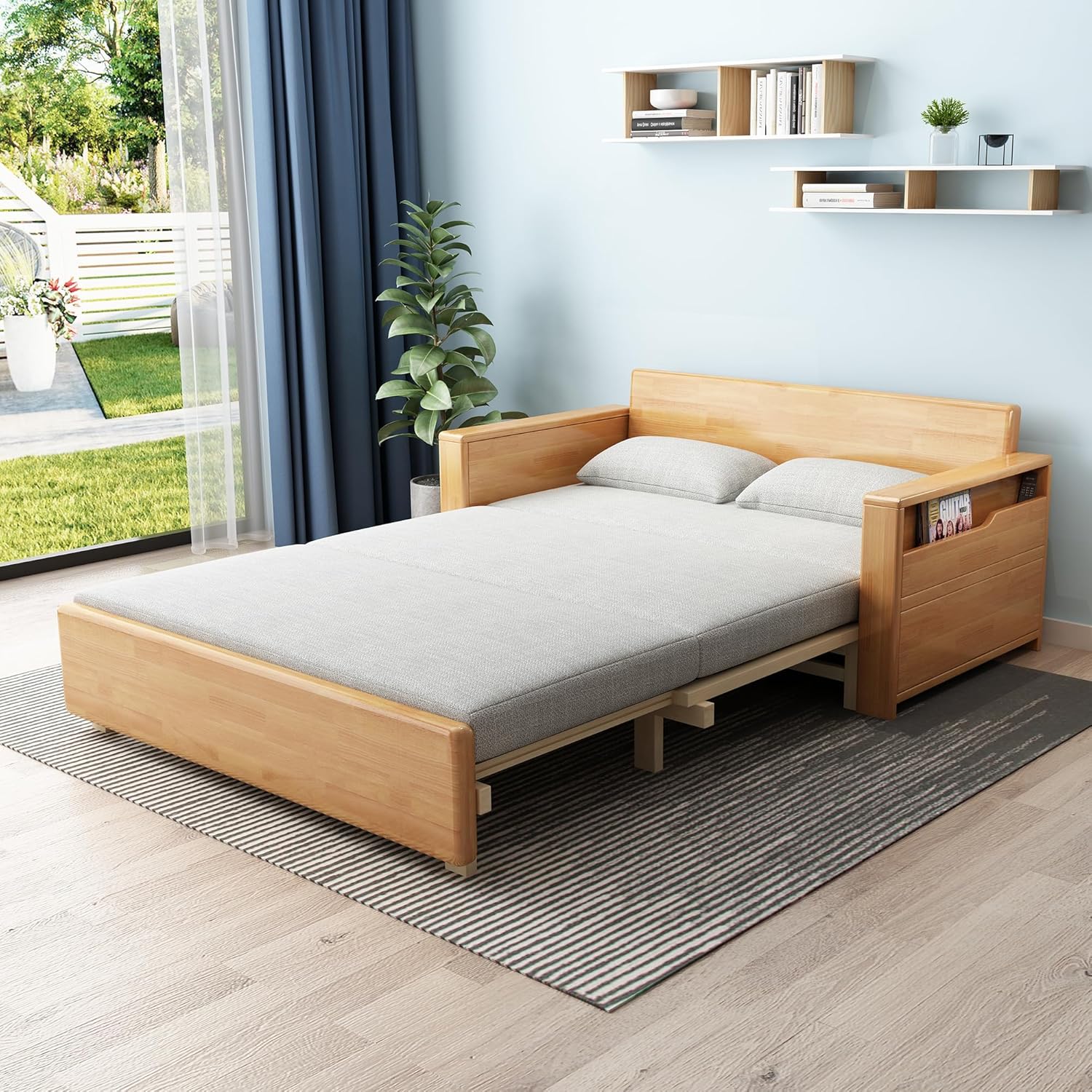 70.8Queen grey cushion Convertible Sofa Sleeper with Storage,Sectional Sleeper Sofa with Reversible Chaise,Solid wood Sofa Bed 3 in 1 Pull Out Couch Bed for Living Room,Apartment,Bedroom and Office