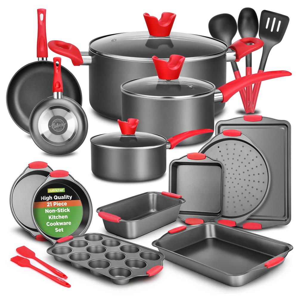 ⏰CLEARANCE SALE!⏰Kitchenware Pots & Pans - High Qualified Basic Kitchen Cookware Set, Non-Stick Bakeware With Utensils (21-Piece Set)
