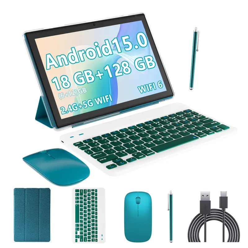 💥Discounted price GH₵ 398💥PEICHENG Android 15.0 10.1 Inch Tablet 18GB RAM(6GB base,12GB expand) 128GB ROM 1TB Expandable Quad-core 2.0GHz 1280x800 IPS Screen 5G WiFi6 BT 5.0 with Keyboard Mouse Stylus Case,tablets on sale,tablet bundle