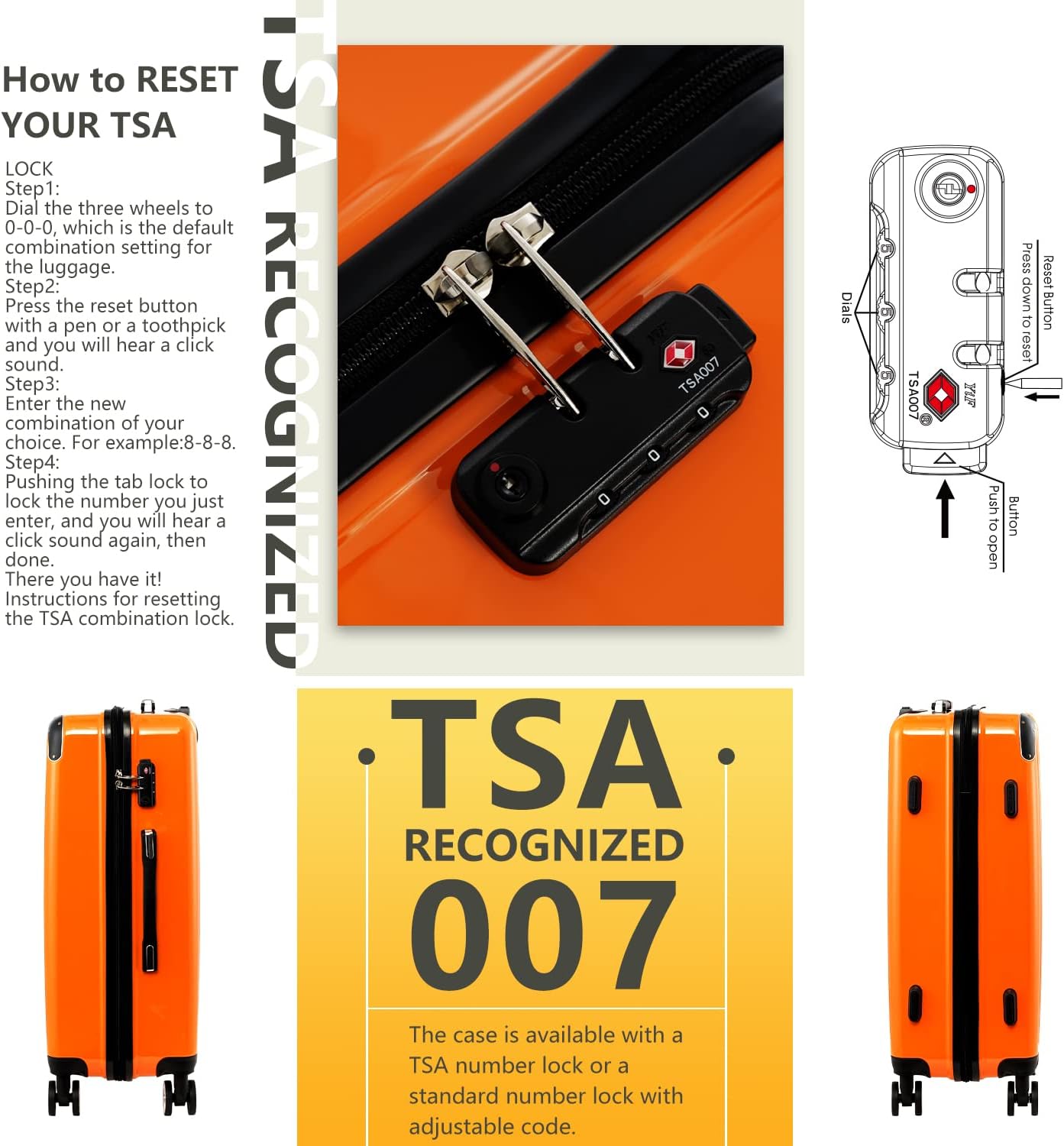 Coolife Luggage Expandable 5 Piece Sets PC+ABS Spinner Suitcase 20 inch 24 inch 28 inch (orange new)