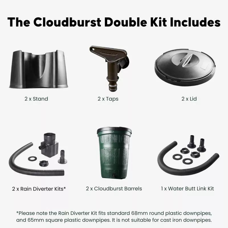 🔥【Buy 1 Get 1 Free】Cloudburst 200 Litre Water Butt Double Kit