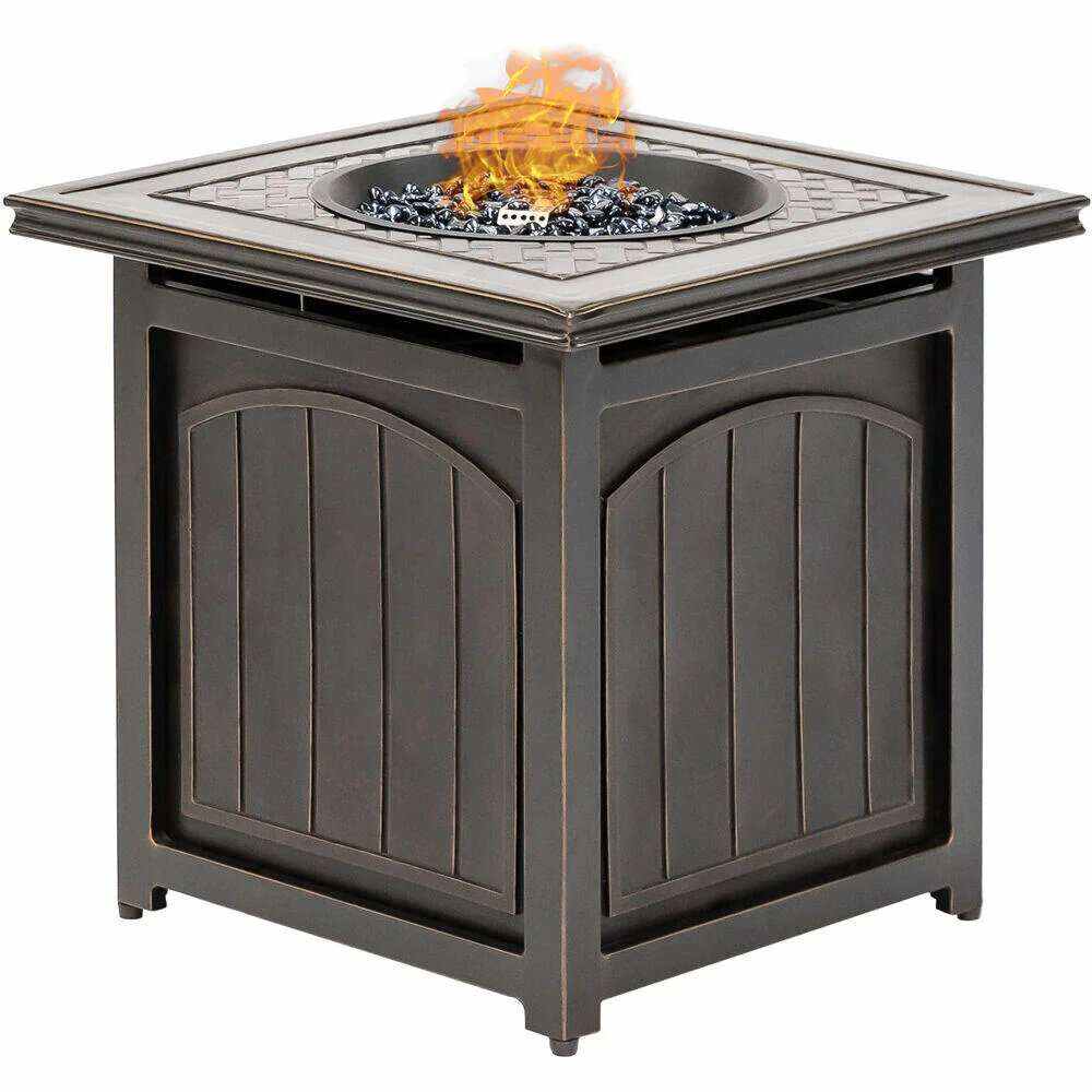 🔥Big price cuts!🔥 Orleans 5-Piece Steel Patio Fire Pit Conversation Set with Navy Blue Cushions, Swivel Gliders and Square Fire Pit Table