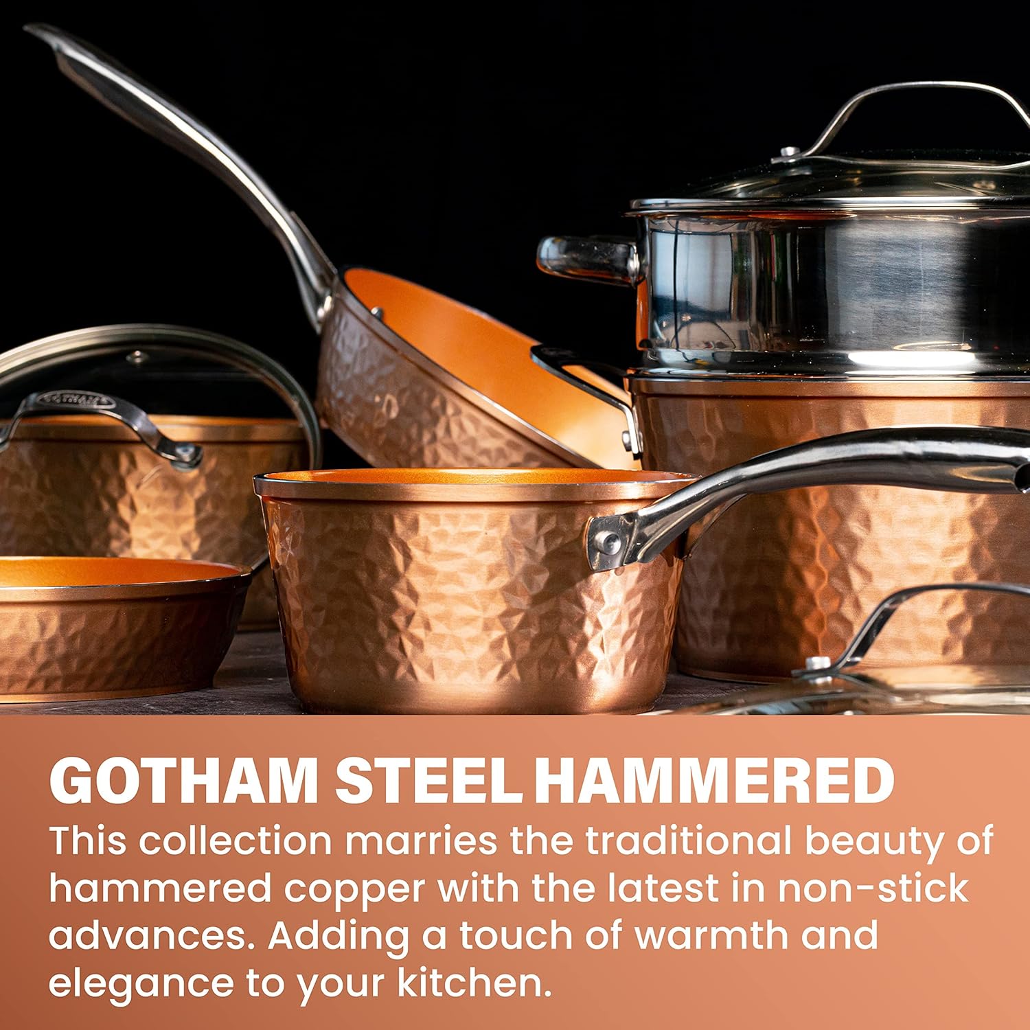 GOTHAM STEEL Hammered 20 Pc Ceramic Cookware Set Nonstick, Induction Pots and Pans Set Non Stick for Kitchen, Deep Pots and Pans for Cooking, Non Toxic Cookware Sets, Oven & Dishwasher Safe