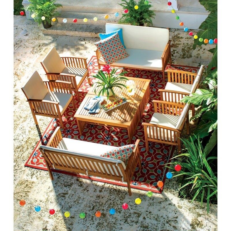 Solid Wood 8 - Person Seating Group with Cushions