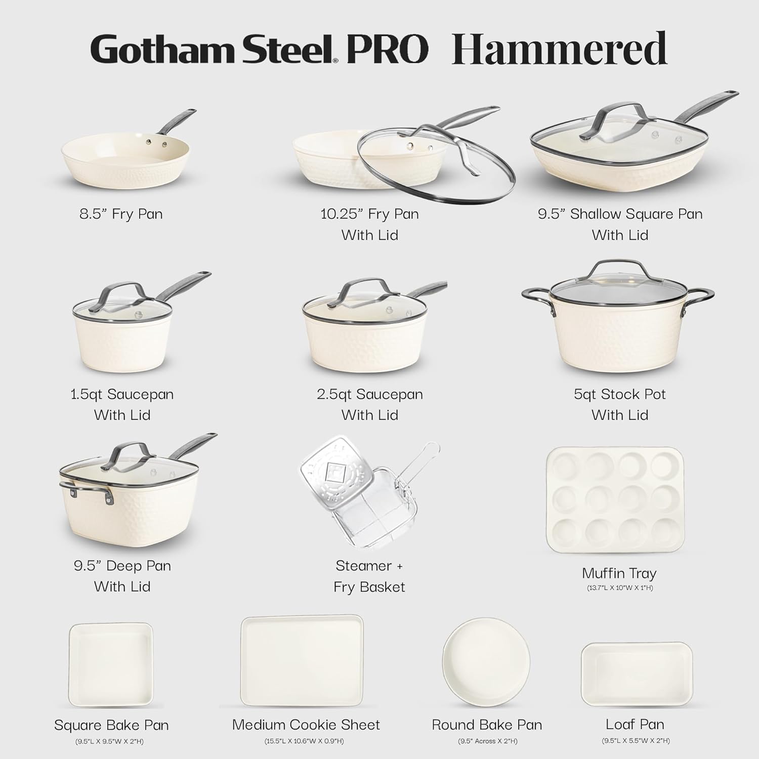 GOTHAM STEEL Hammered 20 Pc Ceramic Cookware Set Nonstick, Induction Pots and Pans Set Non Stick for Kitchen, Deep Pots and Pans for Cooking, Non Toxic Cookware Sets, Oven & Dishwasher Safe