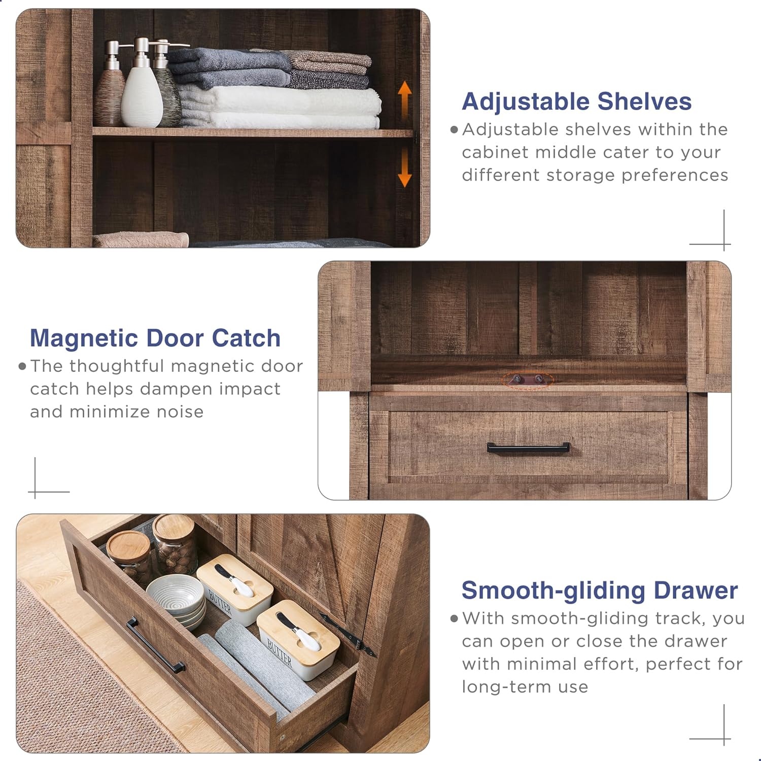 🔥【Last 19 pieces, buy 1 get 1 free】Farmhouse Kitchen Pantry Cabinet - 72 Tall Large Wood Kitchen Storage Cabinets with Adjustable Shelves & 2 Barn Doors & Drawer, Versatile Storage for Dining Room, Bathroom, Living Room, Antique Black