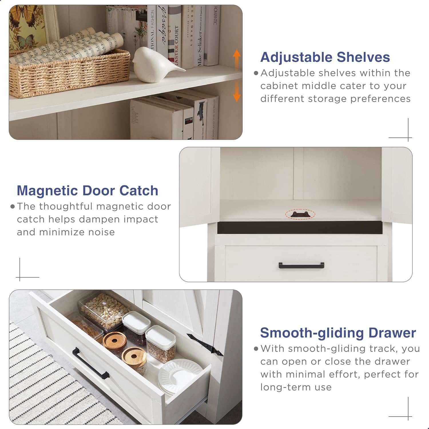 🔥【Last 19 pieces, buy 1 get 1 free】Farmhouse Kitchen Pantry Cabinet - 72 Tall Large Wood Kitchen Storage Cabinets with Adjustable Shelves & 2 Barn Doors & Drawer, Versatile Storage for Dining Room, Bathroom, Living Room, Antique Black