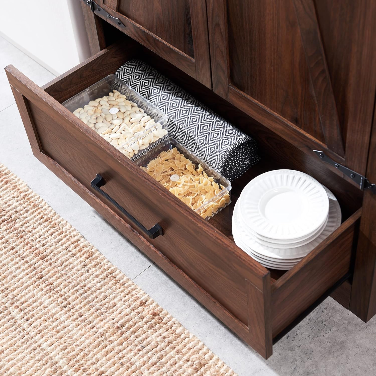 🔥【Last 19 pieces, buy 1 get 1 free】Farmhouse Kitchen Pantry Cabinet - 72 Tall Large Wood Kitchen Storage Cabinets with Adjustable Shelves & 2 Barn Doors & Drawer, Versatile Storage for Dining Room, Bathroom, Living Room, Antique Black