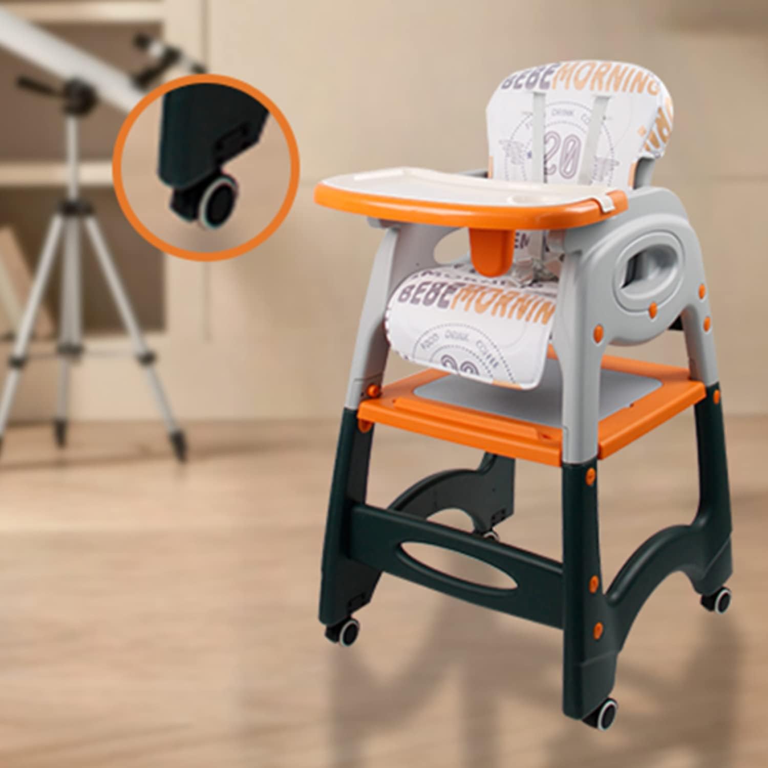 Ma & Pa® High Chair, Baby Chair For Feeding 4 In 1 Convertible You Can Use In Multiple Ways Footrest/Wheels Easily Moveable Baby Toddler Booster Seat with Tray Chair For Eating, Study, Lunch and More