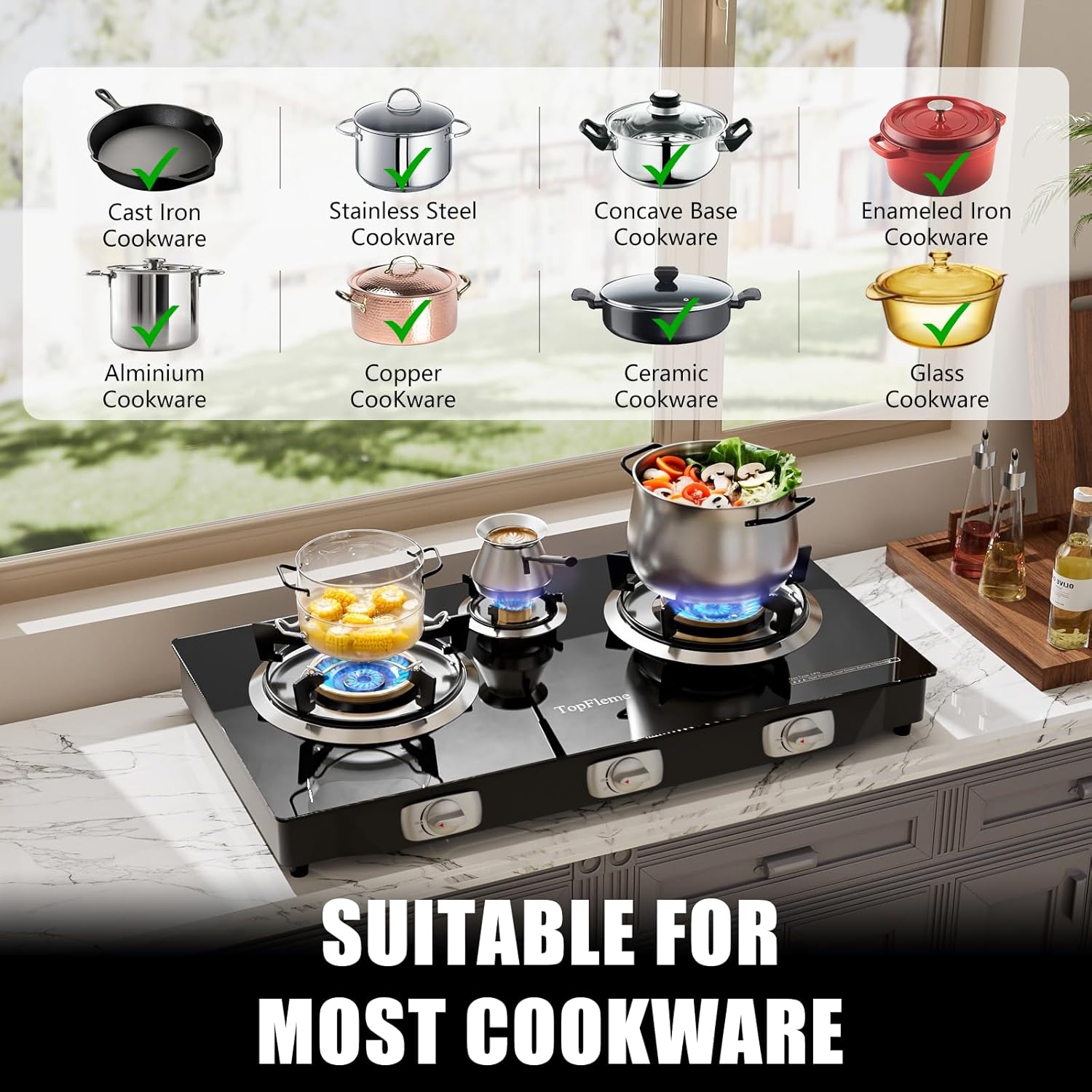 🎉[Official authentic]🔥TopFleme 3 burner propane stove features two 13,600 BTU burners, delivering a powerful 27,200 BTU maximum output