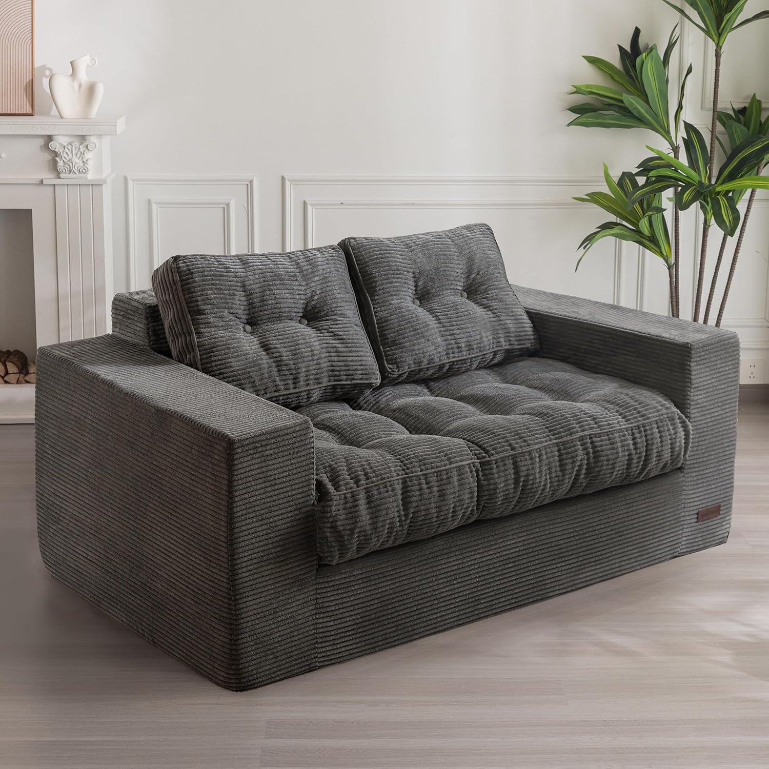 ✨【Buy 1 Get 1 Free】🔥MAXYOYO 3 Seater Couch for Living Room, Boneless Couch with Tufted Cushion & Backrest, Upholstered Floor Sofa with Armrests, Sofa in A Box, No Assembly Required（🎉Real and effective, first come first served）