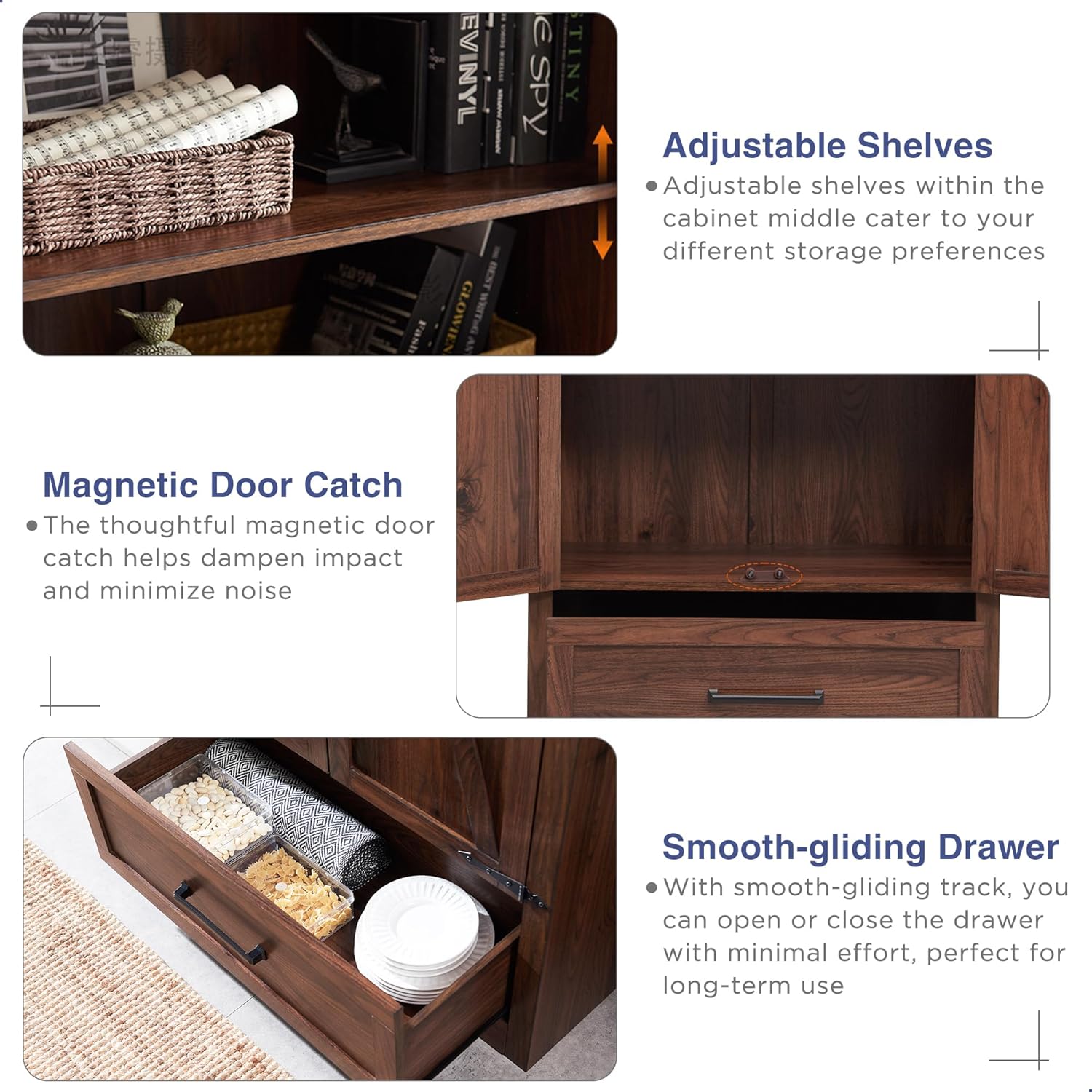 🔥【Last 19 pieces, buy 1 get 1 free】Farmhouse Kitchen Pantry Cabinet - 72 Tall Large Wood Kitchen Storage Cabinets with Adjustable Shelves & 2 Barn Doors & Drawer, Versatile Storage for Dining Room, Bathroom, Living Room, Antique Black