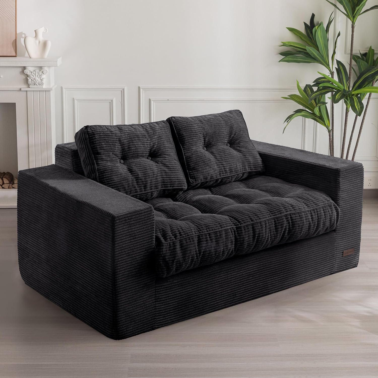 ✨【Buy 1 Get 1 Free】🔥MAXYOYO 3 Seater Couch for Living Room, Boneless Couch with Tufted Cushion & Backrest, Upholstered Floor Sofa with Armrests, Sofa in A Box, No Assembly Required（🎉Real and effective, first come first served）
