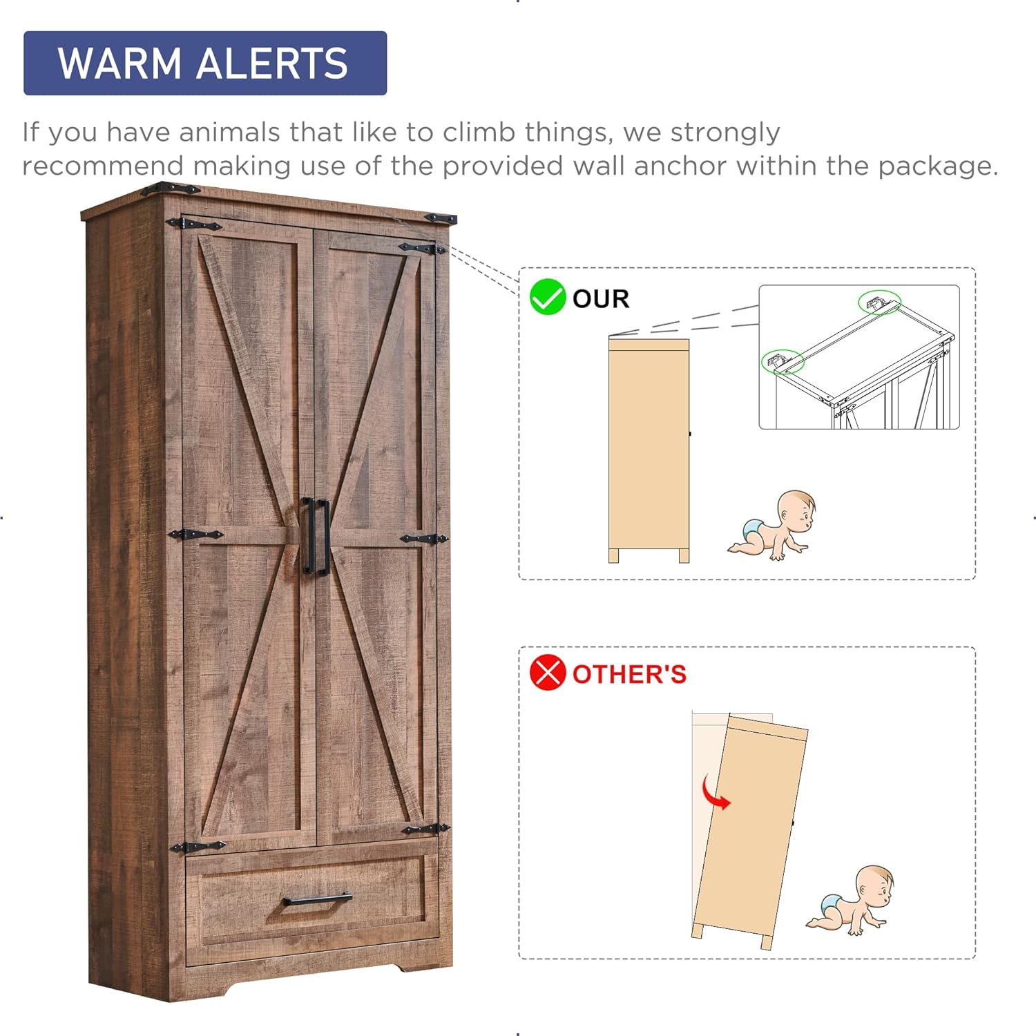 🔥【Last 19 pieces, buy 1 get 1 free】Farmhouse Kitchen Pantry Cabinet - 72 Tall Large Wood Kitchen Storage Cabinets with Adjustable Shelves & 2 Barn Doors & Drawer, Versatile Storage for Dining Room, Bathroom, Living Room, Antique Black