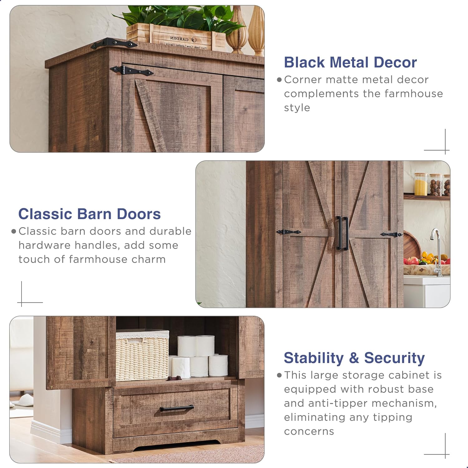 🔥【Last 19 pieces, buy 1 get 1 free】Farmhouse Kitchen Pantry Cabinet - 72 Tall Large Wood Kitchen Storage Cabinets with Adjustable Shelves & 2 Barn Doors & Drawer, Versatile Storage for Dining Room, Bathroom, Living Room, Antique Black