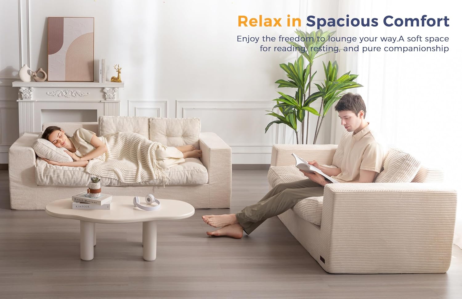 ✨【Buy 1 Get 1 Free】🔥MAXYOYO 3 Seater Couch for Living Room, Boneless Couch with Tufted Cushion & Backrest, Upholstered Floor Sofa with Armrests, Sofa in A Box, No Assembly Required（🎉Real and effective, first come first served）