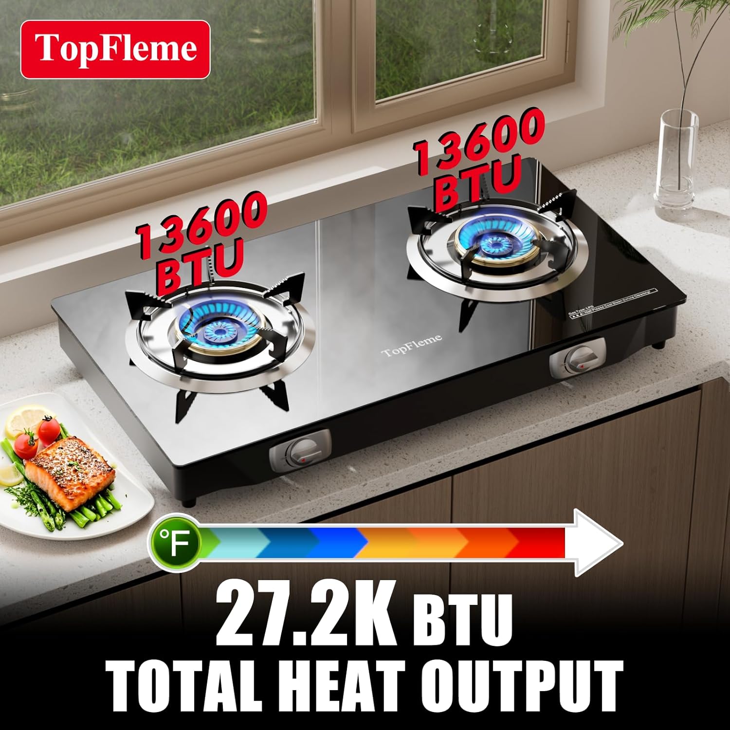 🎉[Official authentic]🔥TopFleme 3 burner propane stove features two 13,600 BTU burners, delivering a powerful 27,200 BTU maximum output