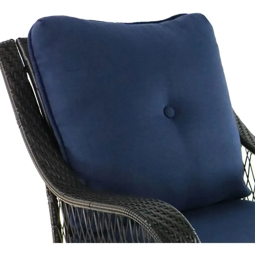 🔥Big price cuts!🔥 Orleans 5-Piece Steel Patio Fire Pit Conversation Set with Navy Blue Cushions, Swivel Gliders and Square Fire Pit Table