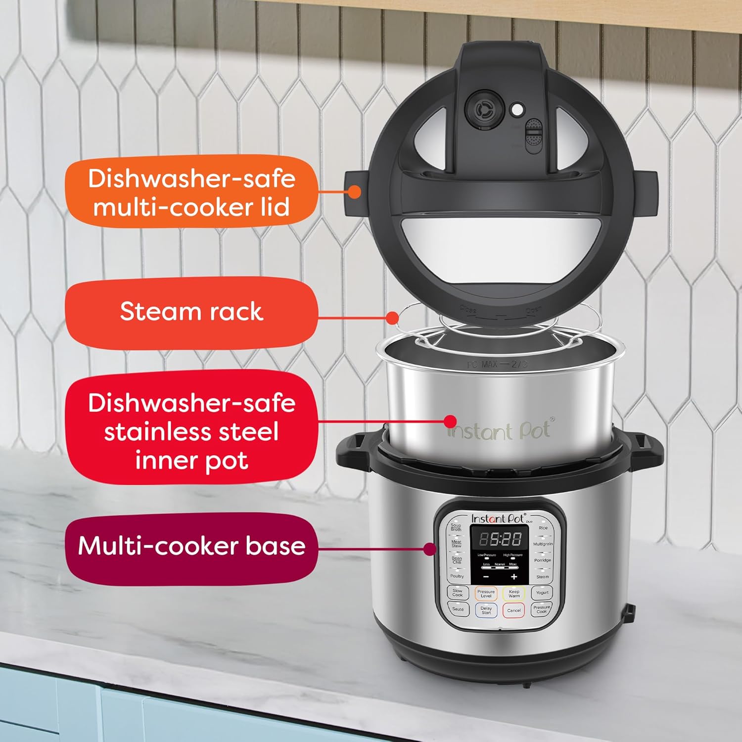 🔥Official Store🔥【Order today and get a free knife set!】Instant Pot Duo 7-in-1 Electric Pressure Cooker, Slow Cooker, Rice Cooker, Steamer, Sauté, Yogurt Maker, Warmer & Sterilizer, Includes App With Over 800 Recipes, Stainless Steel