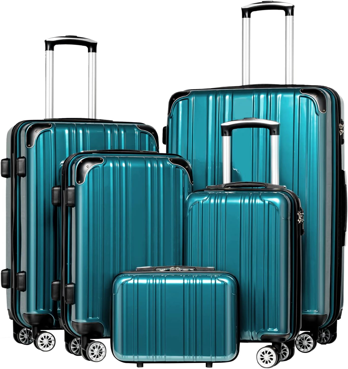 Coolife Luggage Expandable 5 Piece Sets PC+ABS Spinner Suitcase 20 inch 24 inch 28 inch (orange new)