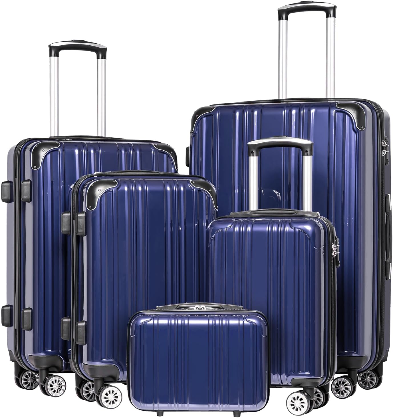 Coolife Luggage Expandable 5 Piece Sets PC+ABS Spinner Suitcase 20 inch 24 inch 28 inch (orange new)