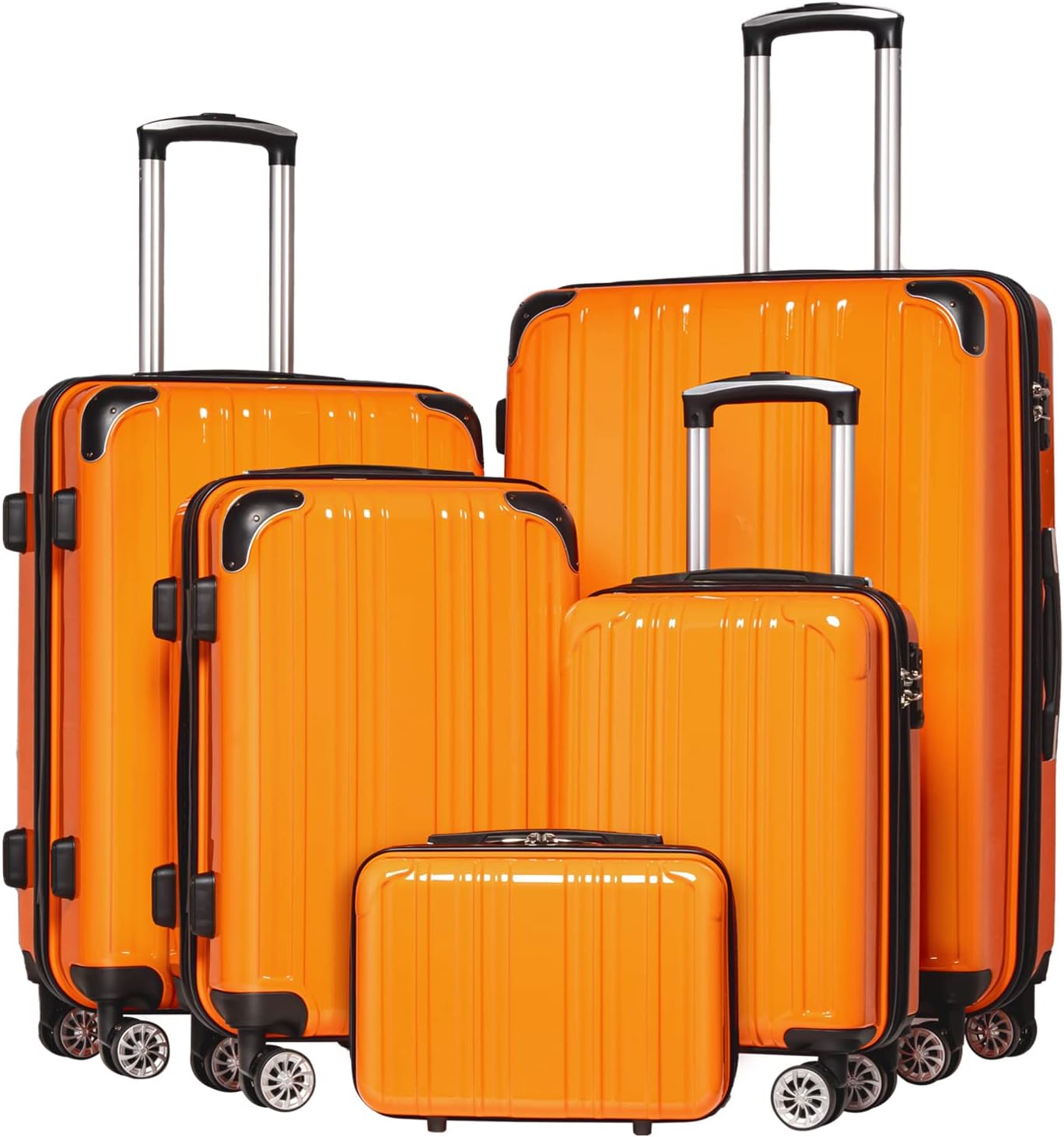 Coolife Luggage Expandable 5 Piece Sets PC+ABS Spinner Suitcase 20 inch 24 inch 28 inch (orange new)