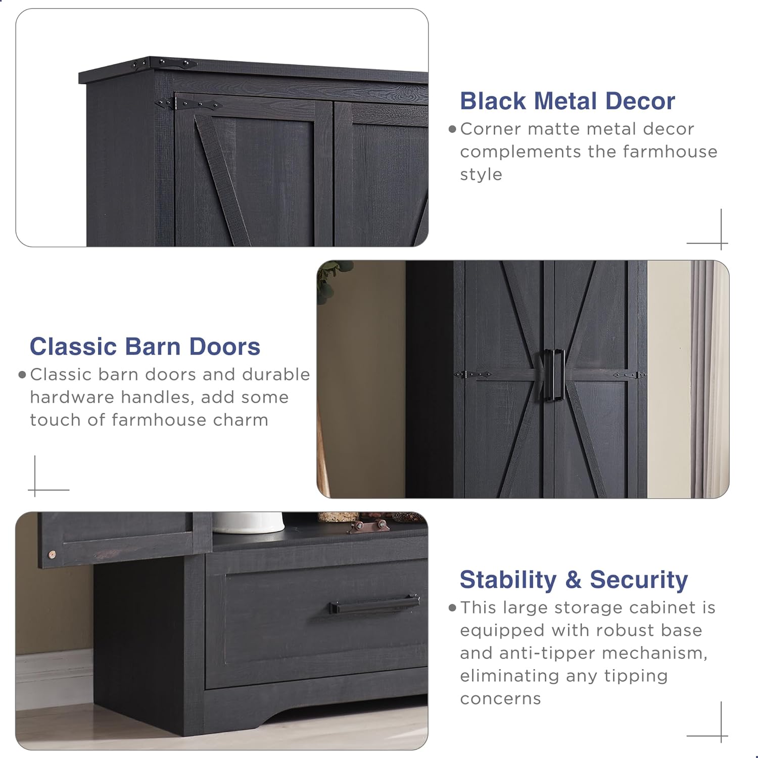 🔥【Last 19 pieces, buy 1 get 1 free】Farmhouse Kitchen Pantry Cabinet - 72 Tall Large Wood Kitchen Storage Cabinets with Adjustable Shelves & 2 Barn Doors & Drawer, Versatile Storage for Dining Room, Bathroom, Living Room, Antique Black