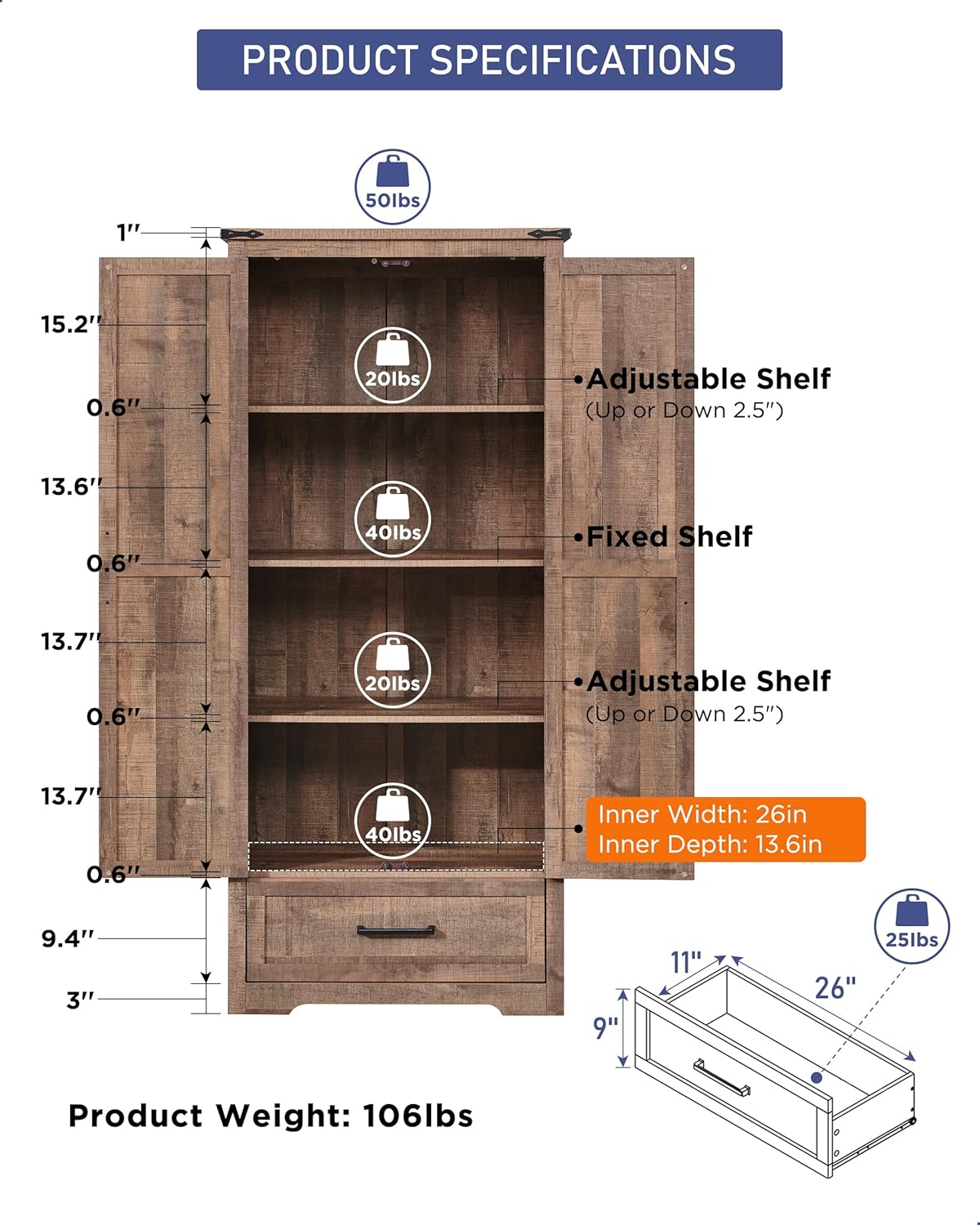 🔥【Last 19 pieces, buy 1 get 1 free】Farmhouse Kitchen Pantry Cabinet - 72 Tall Large Wood Kitchen Storage Cabinets with Adjustable Shelves & 2 Barn Doors & Drawer, Versatile Storage for Dining Room, Bathroom, Living Room, Antique Black