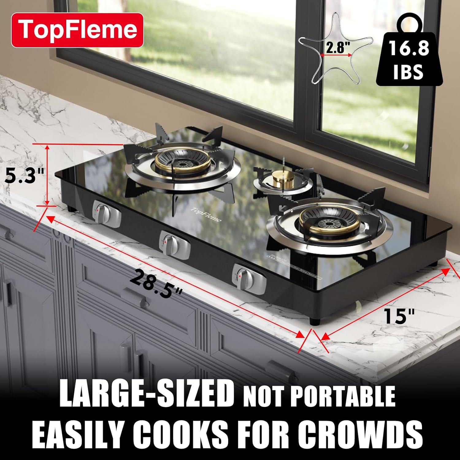 🎉[Official authentic]🔥TopFleme 3 burner propane stove features two 13,600 BTU burners, delivering a powerful 27,200 BTU maximum output