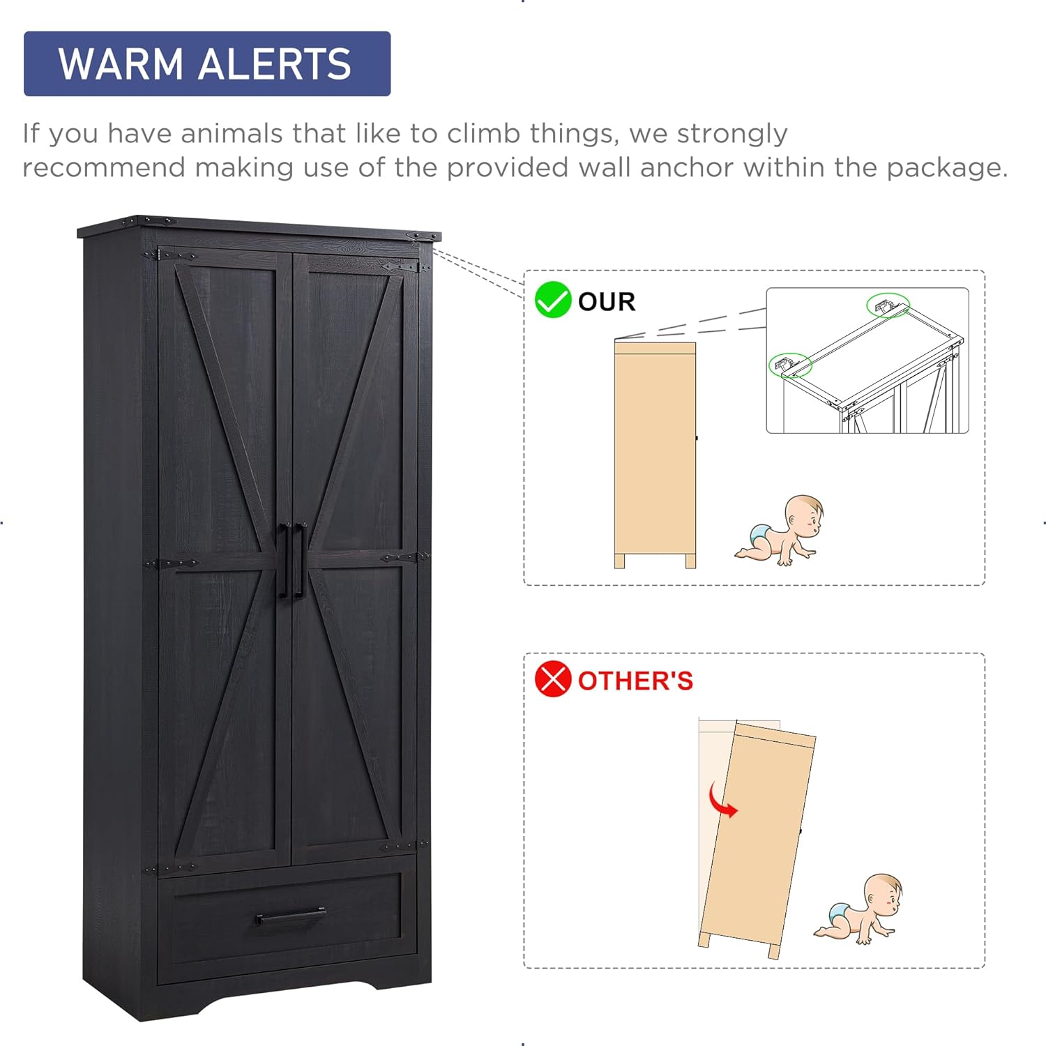 🔥【Last 19 pieces, buy 1 get 1 free】Farmhouse Kitchen Pantry Cabinet - 72 Tall Large Wood Kitchen Storage Cabinets with Adjustable Shelves & 2 Barn Doors & Drawer, Versatile Storage for Dining Room, Bathroom, Living Room, Antique Black