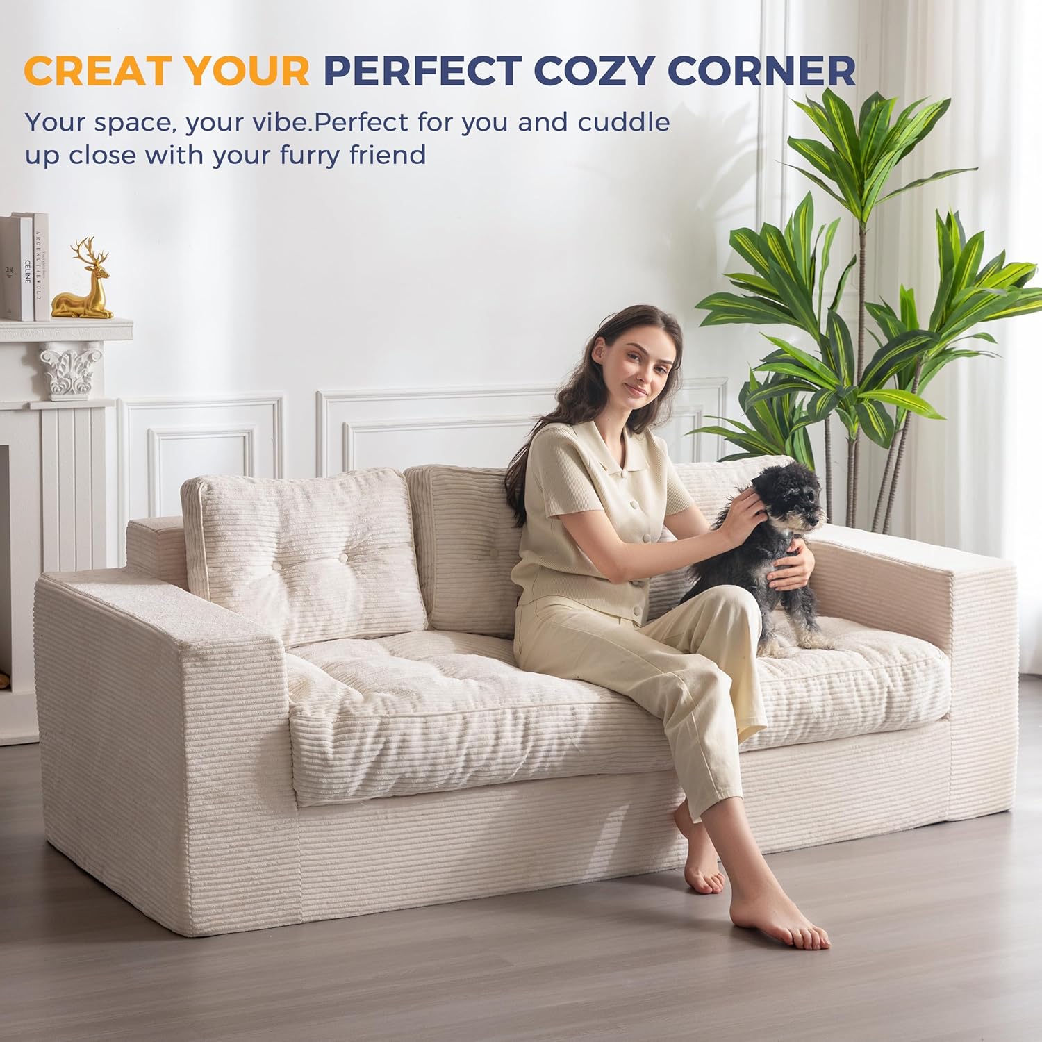 ✨【Buy 1 Get 1 Free】🔥MAXYOYO 3 Seater Couch for Living Room, Boneless Couch with Tufted Cushion & Backrest, Upholstered Floor Sofa with Armrests, Sofa in A Box, No Assembly Required（🎉Real and effective, first come first served）
