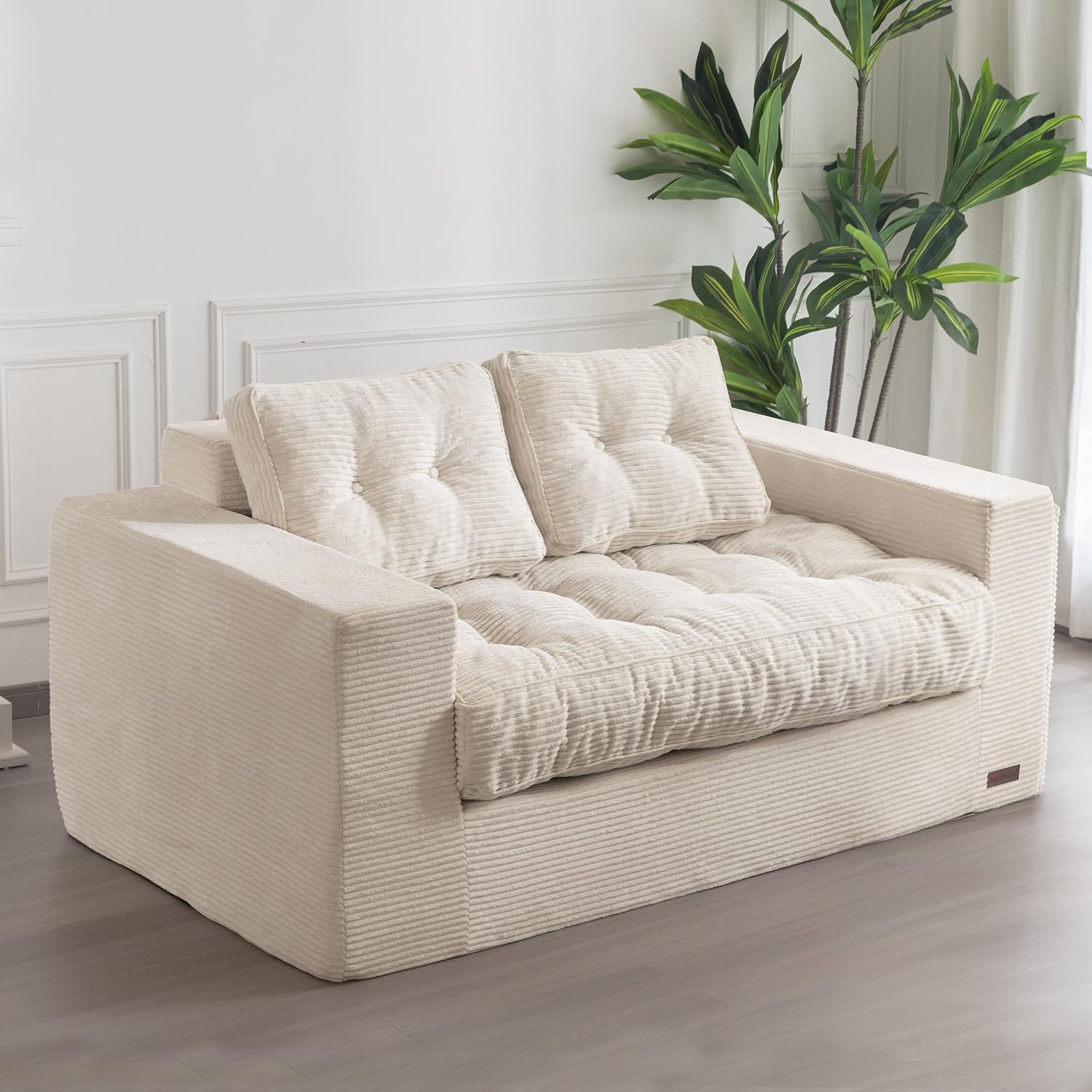 ✨【Buy 1 Get 1 Free】🔥MAXYOYO 3 Seater Couch for Living Room, Boneless Couch with Tufted Cushion & Backrest, Upholstered Floor Sofa with Armrests, Sofa in A Box, No Assembly Required（🎉Real and effective, first come first served）