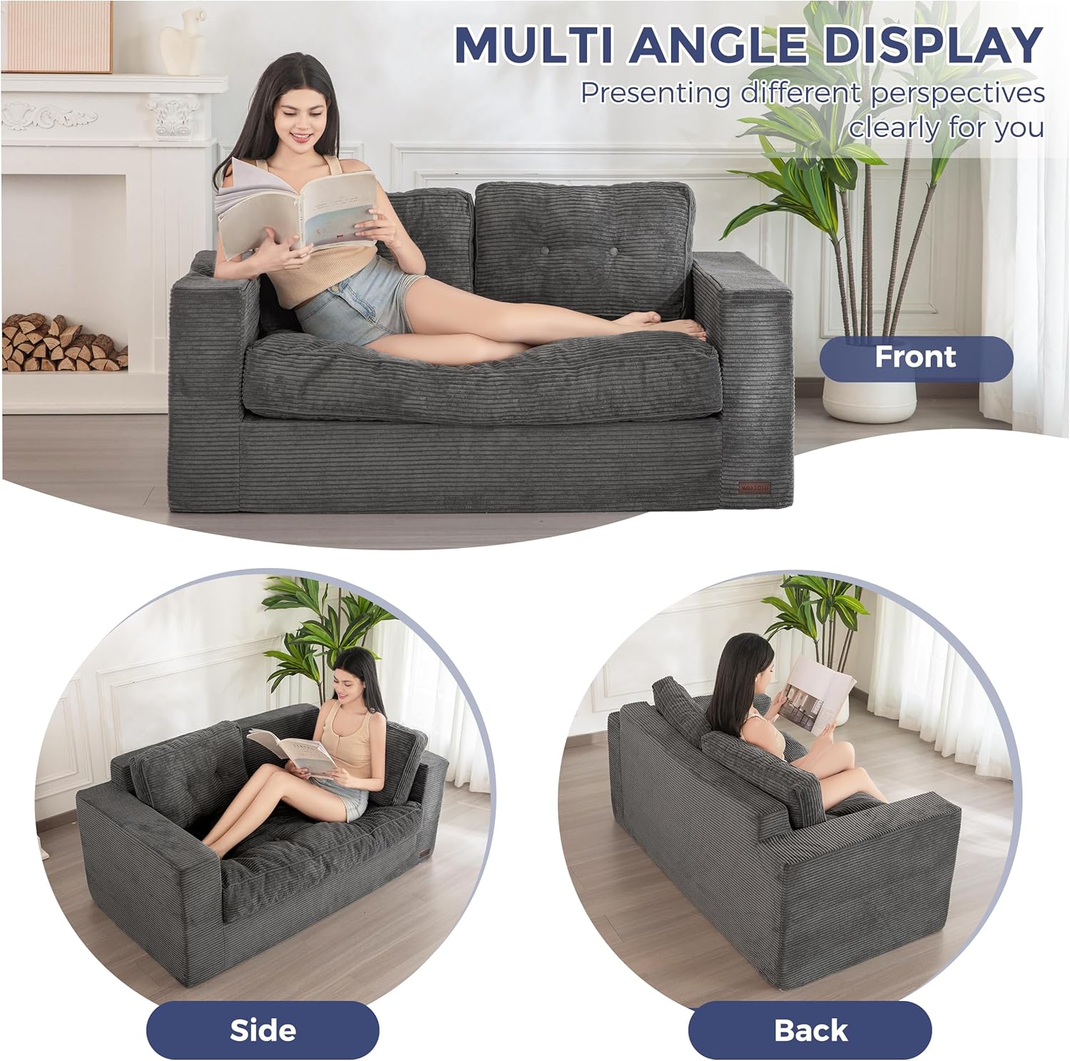 ✨【Buy 1 Get 1 Free】🔥MAXYOYO 3 Seater Couch for Living Room, Boneless Couch with Tufted Cushion & Backrest, Upholstered Floor Sofa with Armrests, Sofa in A Box, No Assembly Required（🎉Real and effective, first come first served）