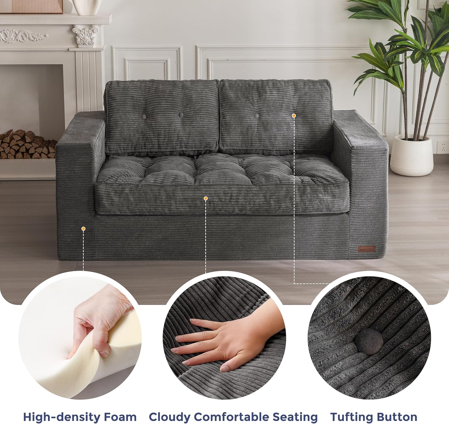 ✨【Buy 1 Get 1 Free】🔥MAXYOYO 3 Seater Couch for Living Room, Boneless Couch with Tufted Cushion & Backrest, Upholstered Floor Sofa with Armrests, Sofa in A Box, No Assembly Required（🎉Real and effective, first come first served）