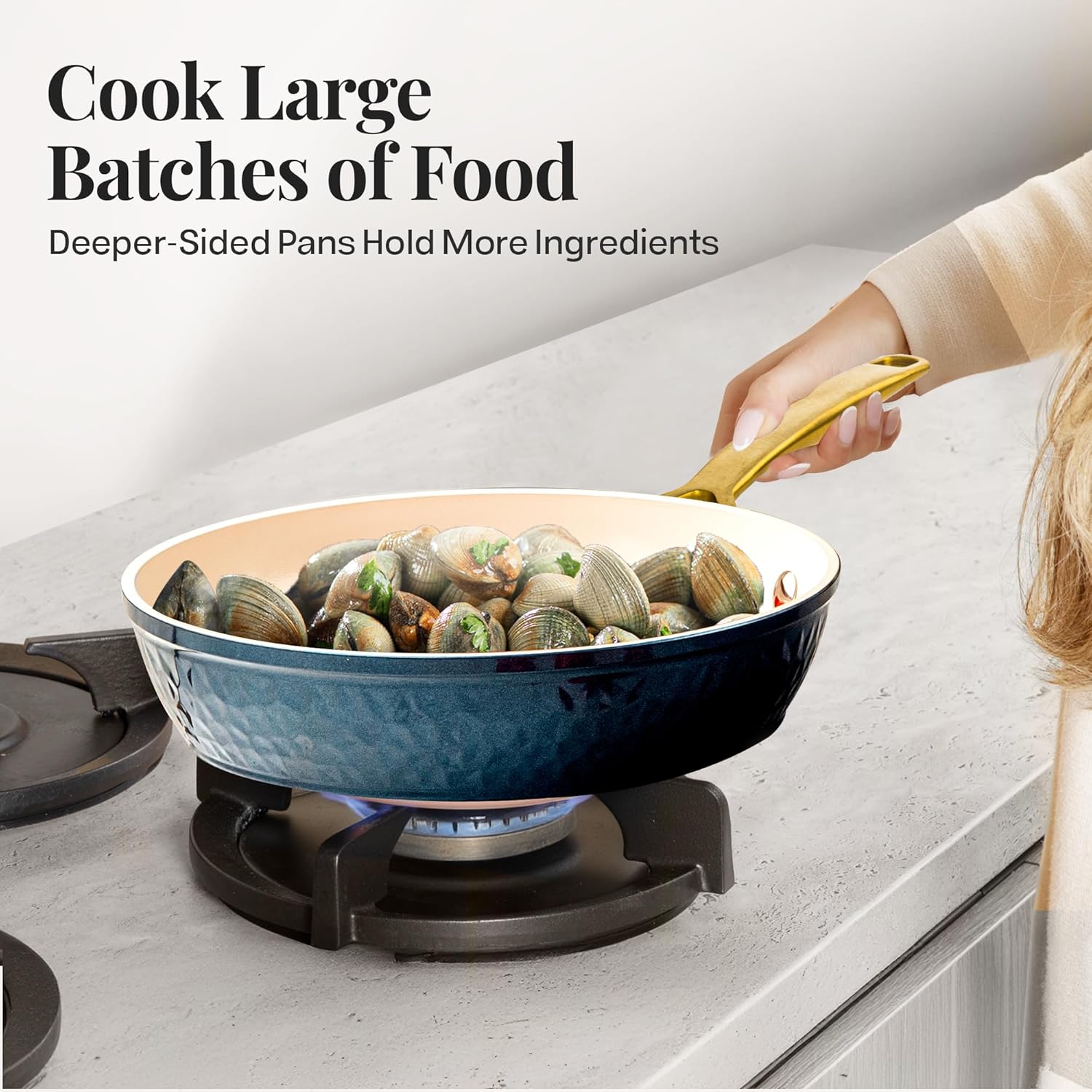 GOTHAM STEEL Hammered 20 Pc Ceramic Cookware Set Nonstick, Induction Pots and Pans Set Non Stick for Kitchen, Deep Pots and Pans for Cooking, Non Toxic Cookware Sets, Oven & Dishwasher Safe