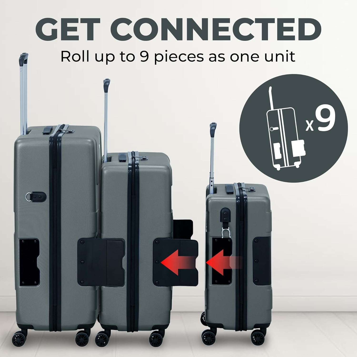 🔥【Last Day For Clearance】Tach V3.1 Connectable Carry On, Medium and Large Hardside Suitcases with Adjustable Handle and 360 Degree Spinner Wheels, a Set of 3